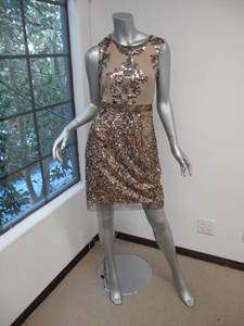   Tahari Gold Sequin Detail Sequin Skirt Sleeveless Dress 40/8/4 $598