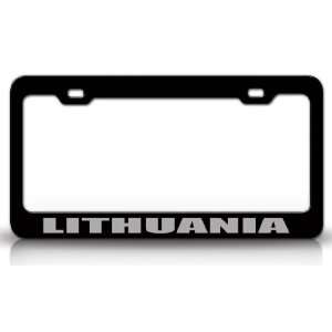 LITHUANIA Country Steel Auto License Plate Frame Tag Holder, Black 