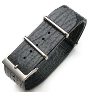 24mm Military Grey Shark Grain leather NATO Strap   Brushed Buckle