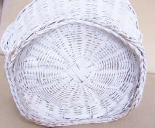 Terrific Vintage Large White Wicket Footed & Wide Handled Basket