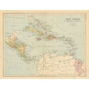   1870 Antique Map of the West Indies & Central America