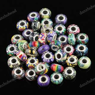 100X WHOLESALE MIX POLYMER CLAY EUROPEAN BIG HOLE CHARM BEADS FINDINGS 
