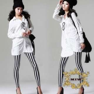 Sz S M L XL New Black/White Stripes Prints Cotton Fashion Skinny Pants 