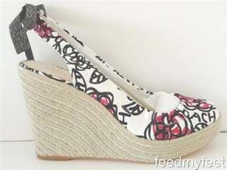   Maritza Flower Black White Red Graffiti Floral Wedges Shoes 10  