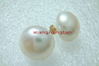 16 17mm Natural south sea white pearl earring 14k GOLD  