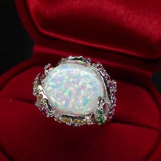 opal ruby garnet sapphire 925 silver ring white gold coating