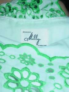 MILLY cotton white green embroidered eyelet dress 4 NEW  