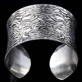vintage modernist punk unisex wide tibet silver carved cuff bangle 