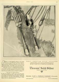 1928 Ad Treasure Solid Silver Early American Engraved Silverware 