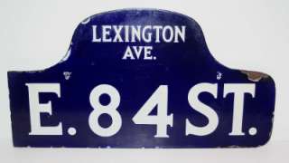   New York City NYC Porcelain Street Corner Sign 84th & Lexington 1920s