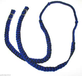 Barrel Racers Deluxe Braided Knot Reins Blue/Black New  