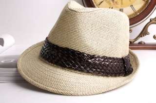 NEW Straw trilby leather band fedora vintage hat unisex  
