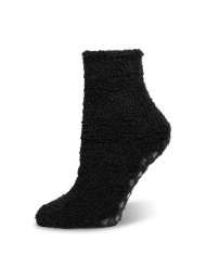 Marshmallow Soft Unisex Black Microfiber Fuzzy Spa Slipper Socks with 