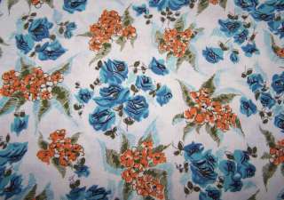 ORG COTTON FEED FLOUR SACK BAG BLUE ROSES QUILT FABRIC  