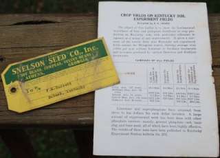1930s Snelson Seed Company Tag Eubank KY Athens GA  