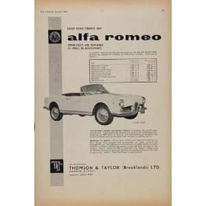  1961 Alfa Romeo Spider Giulietta Saloon UK Price Ad 