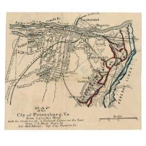 Civil War Map Map of the city of Petersburg, Va.  from Lynchs map 