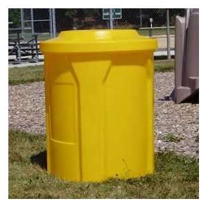  42 Gal. Round Receptacle, 4 Recycle Lid, Liner   Yellow 