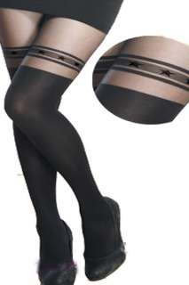 BLACK False Suspender+Thigh Hi Pantyhose tights, Stars,Gift, Present 