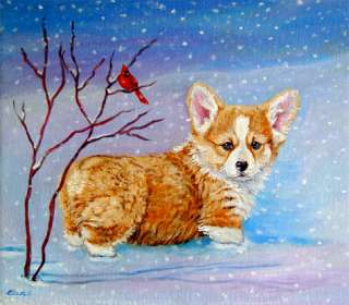 Pembroke Welsh Corgi Puppy ORIGINAL Fine Art PAINTING First Snow 