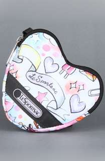 Nylon heart shaped pouch features logo print grosgrain banding at the 
