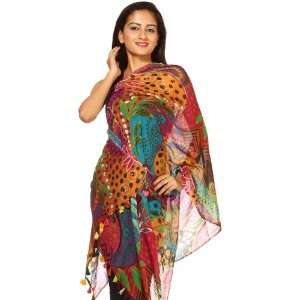  Printed Multi color Stole with Floral Motifs   70% Modal 