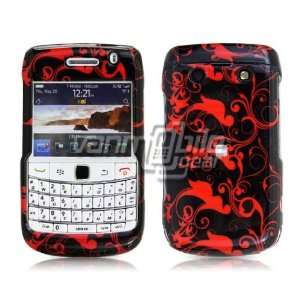  RED BLACK FLORAL SWIRLS DESIGN CASE + LCD SCREEN PROTECTOR 