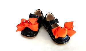   Girls Squeaky Shoes BLACK Add a Bow Leather 4 5 6 7 8 Orange Bows