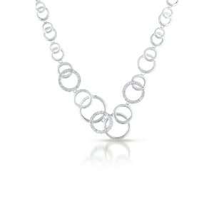   Polished Sterling Silver CZ. Diamond Interlocking Circle Necklace