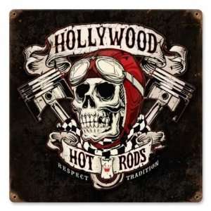 Hollywood Hot Rod Skull Pistons Vintage Metal Sign