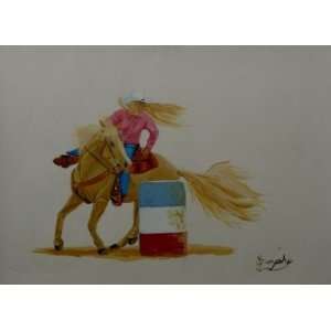  Cowgirl Barrel Racer, Original Painting, Home Decor 