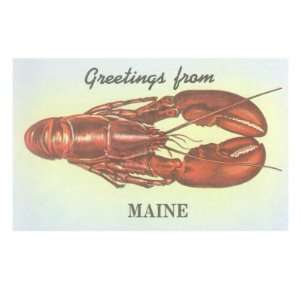  Greetings from Maine, Lobster Giclee Poster Print, 12x16 