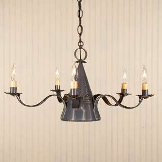 Small Sturbridge Punched Tin 5 arm Chandelier Rustic Farm House 