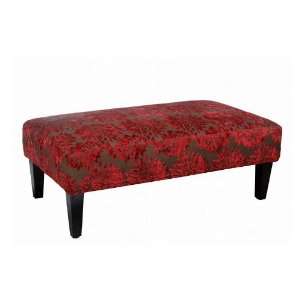  Ottoman in Red Floral Velvet with Black Wooden Legs