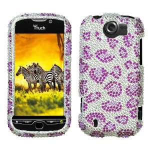 HTC myTouch 4G Slide Leopard Skin purple Full Diamond Bling Protector 