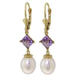   14k Gold Leverback Earrings with Genuine Pearls & Amethysts Jewelry