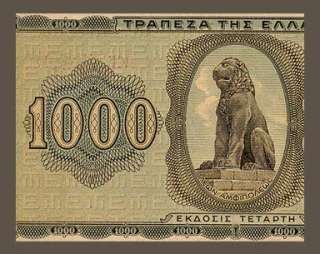 1000 DRACHMAI Note GREECE 1942   Amphipolis LION   VF  