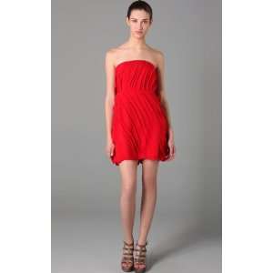 Unique Red Sleeveless Chiffon Column Short Strapless Nightclub Dresses