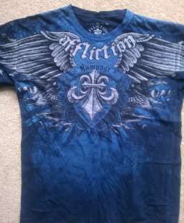 Affliction RUSH T shirt Size XL (Blue CROSS GRAPHIC) New no Tags 