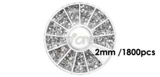 1800p 2mm CLEAR NailArt Rhinestone Glitter Tips Round  