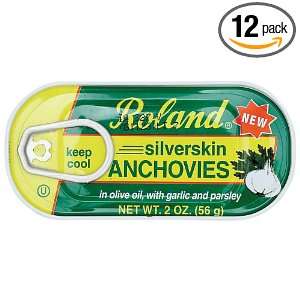 Roland Silverskin Anchovies in Garlic and Parsley, 2 Ounce Tins (Pack 