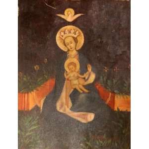  Madonna & Child Virgin Mary Icon Painting Hand Painted Oil 