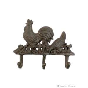   Country Rooster Decor Cast Iron Coat Hat Hanger Rack