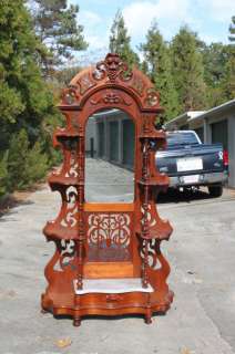 Walnut Victorian Fruit Nut Carved Marble Top Etagere  