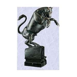  Iron virile Bull Market Statue marble base sculpture 