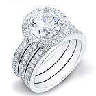   Round Cut Halo Micro Pave Diamond Engagement Ring w/ 2 Bands EGL D,VS1