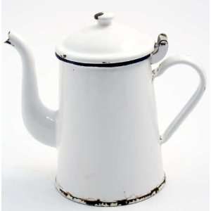  Vintage French Small White Kitchenware Enamel Teapot 