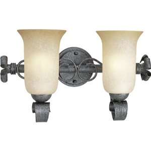    85 Two Light Bath Fixture with Antique Etruscan Glass, Swedish Iron