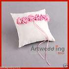 NEW 8 Ivory Satin Wedding Ring Bearer Pillow with 3D Pink Rosettes 