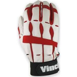  Vinci Bones Baseball/Softball Batting Gloves WHITE/RED M 